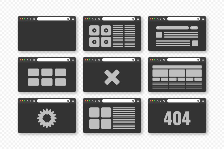 web browser window pages layout with toolbar vector