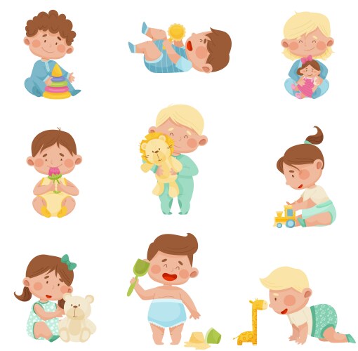 Baby boys and girls sitting on floor Vector Image