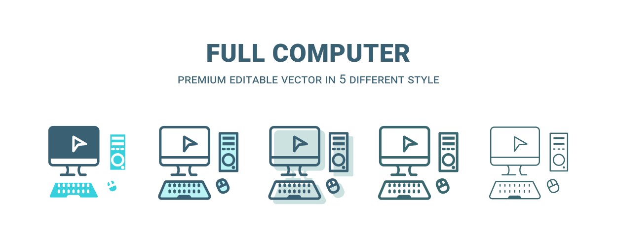 Full computer icon in 5 different style outline vector image