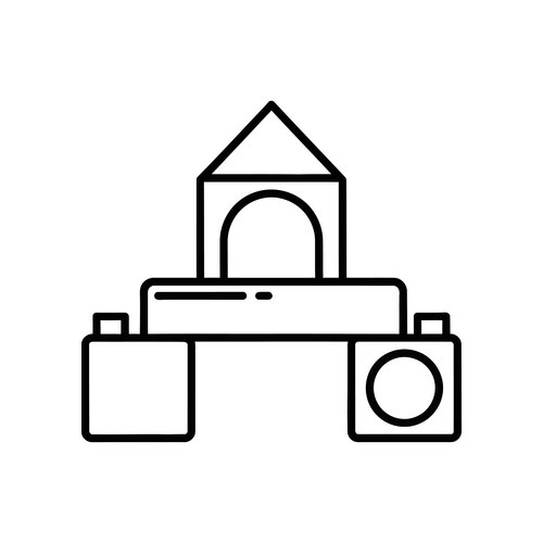 Miniature Building with Camera Tripod Vector Image