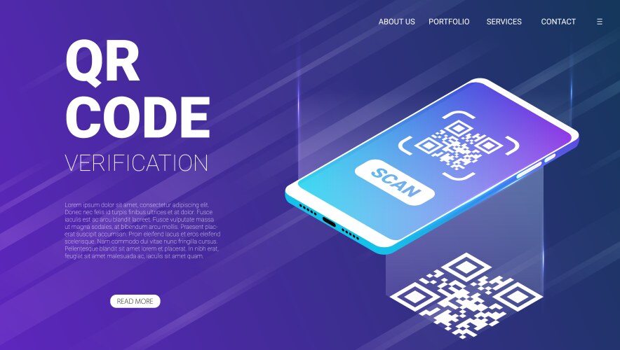 Qr code verification service web banner isometric vector image