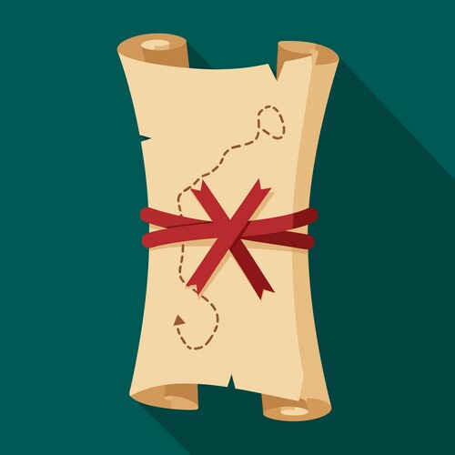 Treasure map scroll with red ribbon and dashed vector image