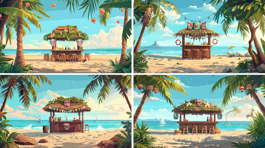 Tiki beach tavern cartoon visuals wooden Vector Image