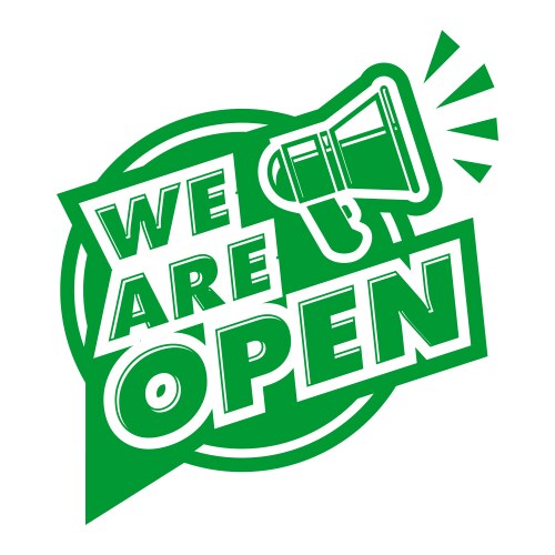 Now open label with megaphone icon Royalty Free Vector Image