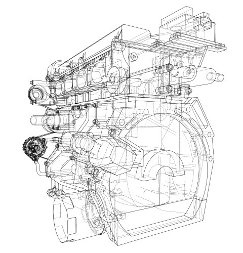 Engine sketch rendering of 3d vector image