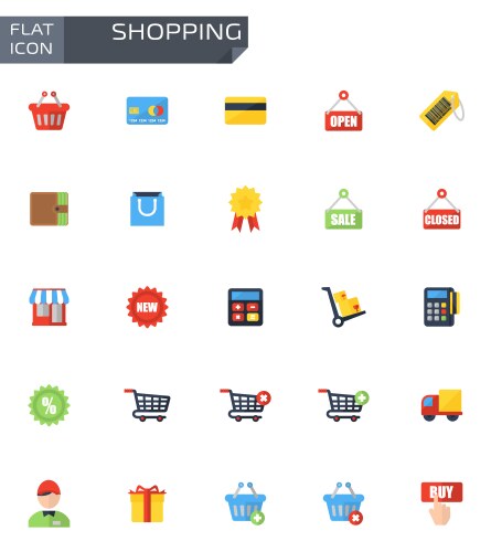 flat shopping icons set vector image