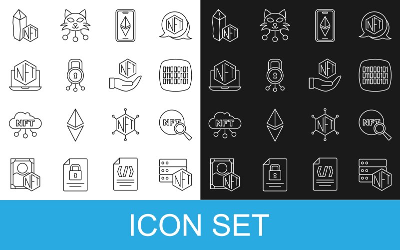 Set line nft blockchain technology search binary vector image