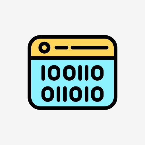 Icon line color web window panel with binary code vector image