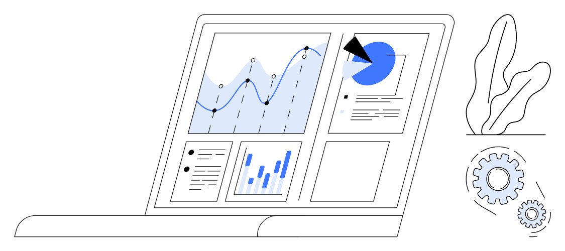 Laptop displaying analytics with graphs pie chart vector image