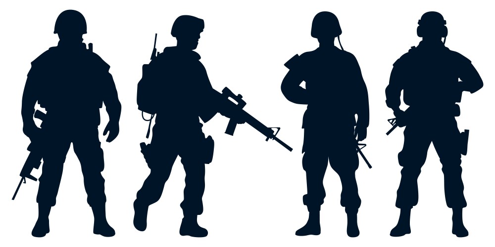 Soldier Silhouettes with Guns Vector Image