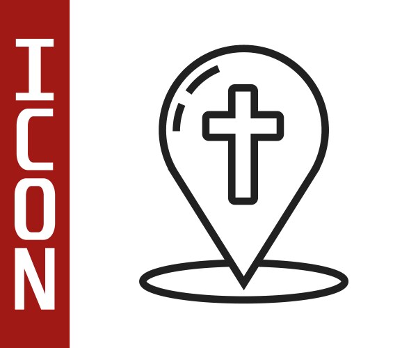 Black line map pointer with christian cross icon vector image