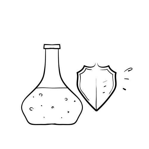 Hand drawn doodle laboratory tube and shield icon vector image