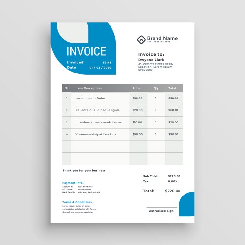 Elegant blue business invoice template Royalty Free Vector