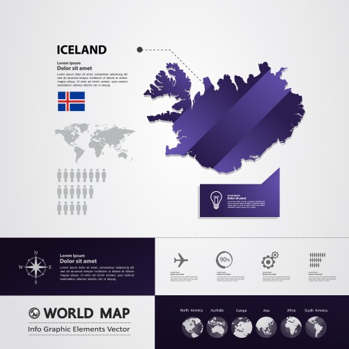 Iceland map with reykjavik city skyline Royalty Free Vector