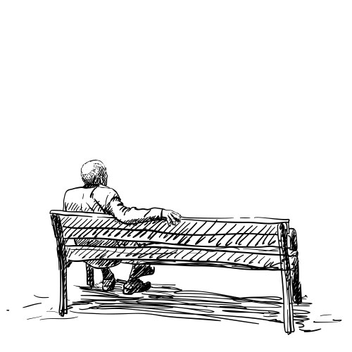 Elderly Man on Bench - Back View Vector Image