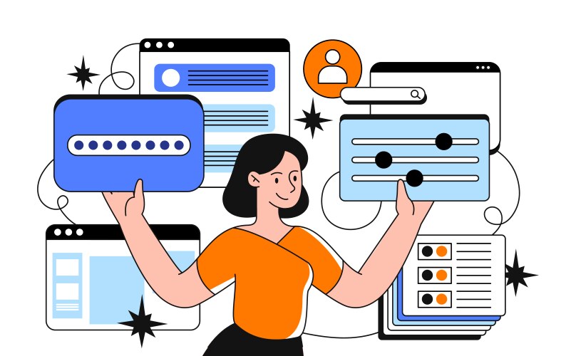 Ux ui design woman simple Royalty Free Vector Image