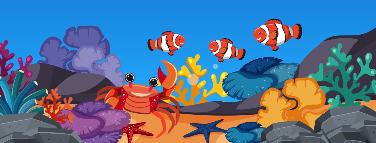Clownfish and crab under the ocean Vector Image