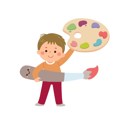 Cute Boy with Paintbrush and Palette Vector Image