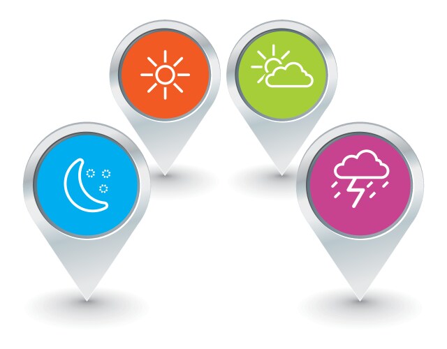 Set of map pointers with weather icons vector image