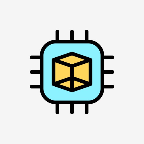 Icon line color microchip processor gpu vector image