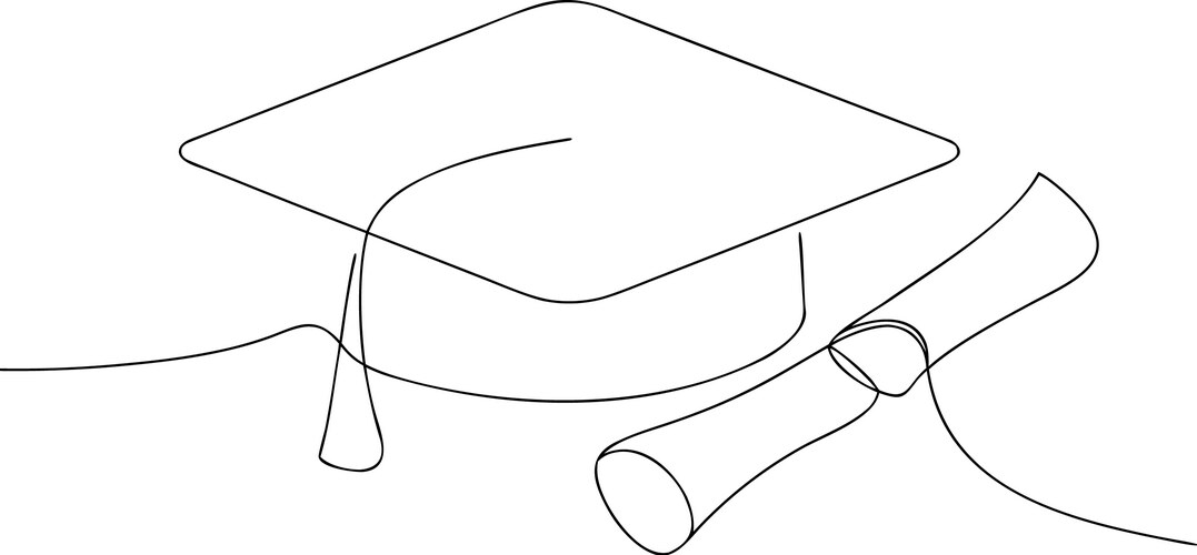 Graduation Cap and Diploma - Line Art Vector Image
