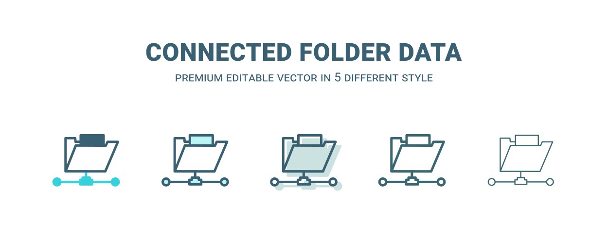 Connected folder data icon in 5 different style vector image
