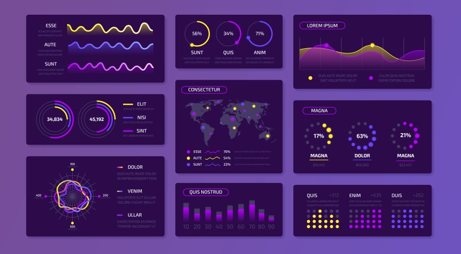 Dashboard data infographic ui kit for website vector image