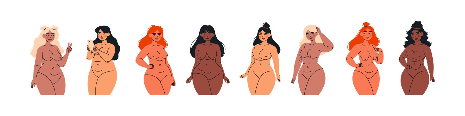 Curvy plus size women chubby female characters Vector Image