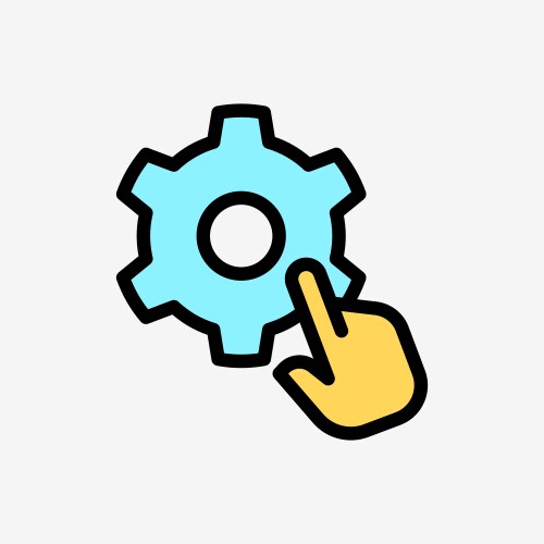 Icon line color hand click setting gear button vector image