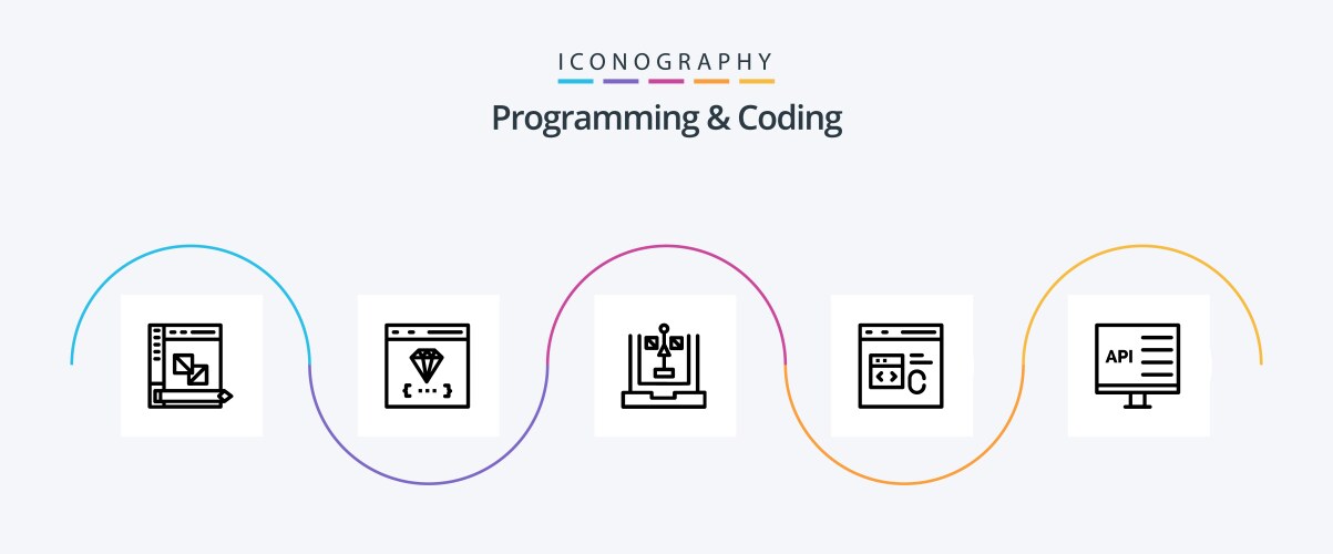 Programming and coding line 5 icon pack including vector image