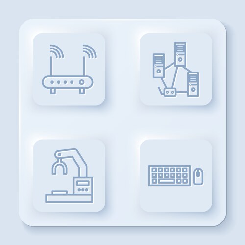 Set line router and wi-fi signal computer network vector image