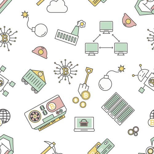 Bitcoin mining seamless pattern modern vector image
