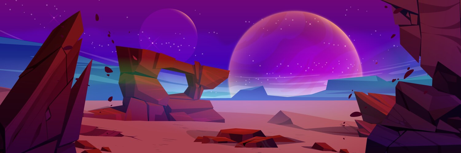 Alien planet background with rocky terrain vector image