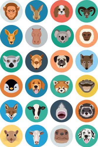 Animal faces icons 1 Royalty Free Vector Image