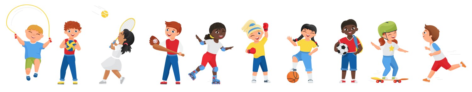 Happy kids do sports exercises set vector image