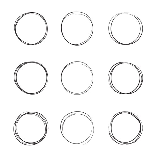 Set of 9 hand drawn scribble circles Royalty Free Vector