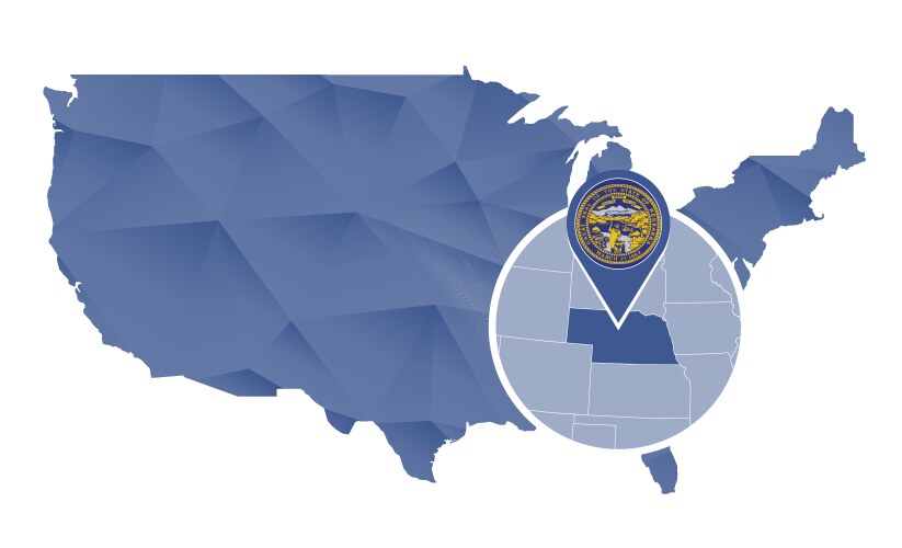 Nebraska state magnified on united states map vektorbild