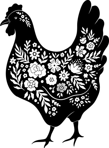 Easter chicken floral silhouette farm bird Vector Image