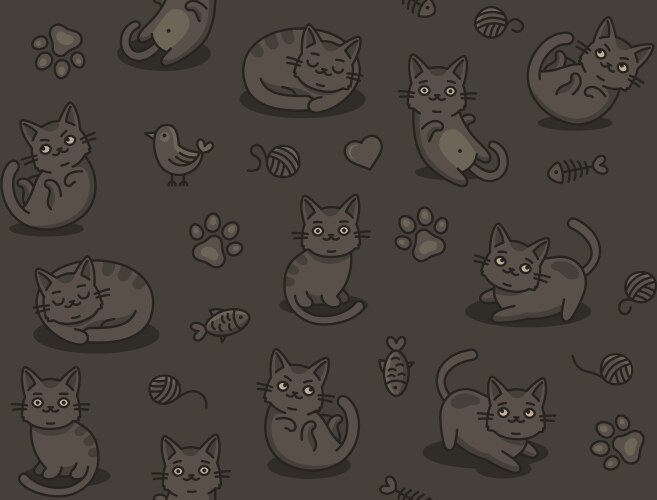 cute cartoon cat seamless pattern on dark vector image