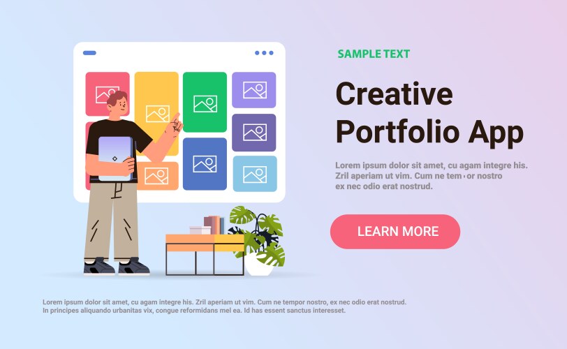Man using creative portfolio app on computer vector image
