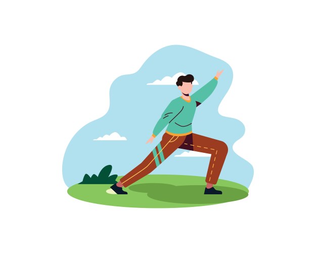 Young man practicing yoga in the park physical vector image