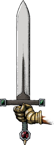 Cartoon image of hand holding sword Vector Image