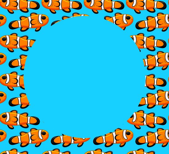 Frame with clownfish pattern on blue background Vector Image