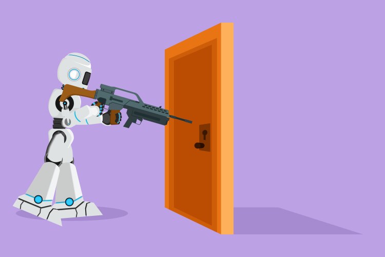 Character flat drawing robot pointing shotgun Vector Image