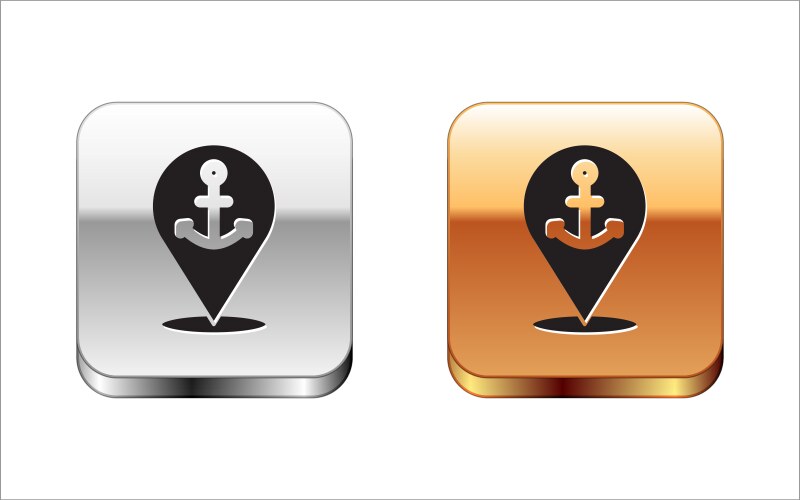 Black map pointer with anchor icon isolated vector image