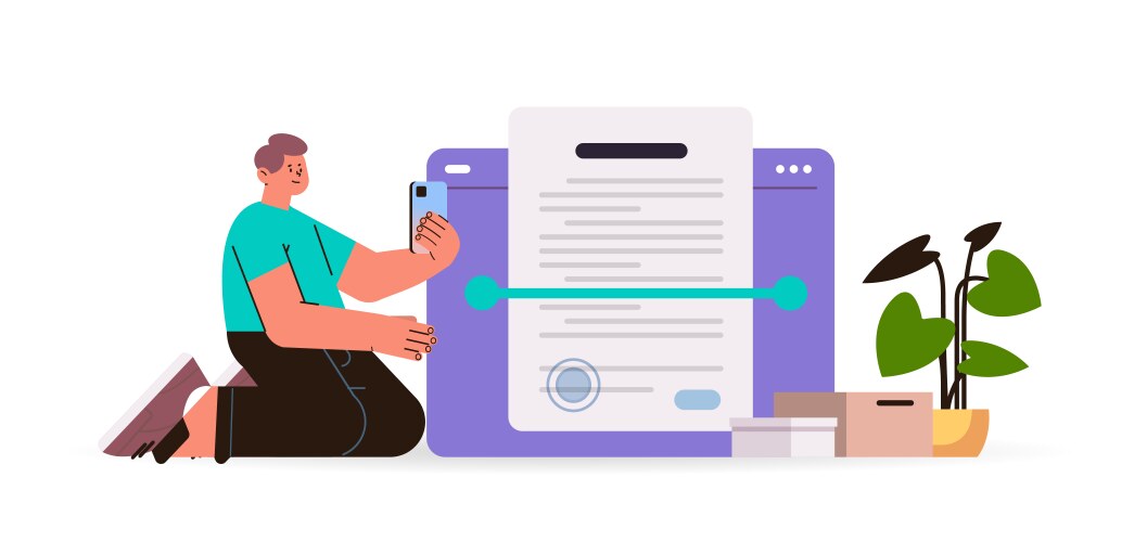 Man scanning document in mobile app text vector image
