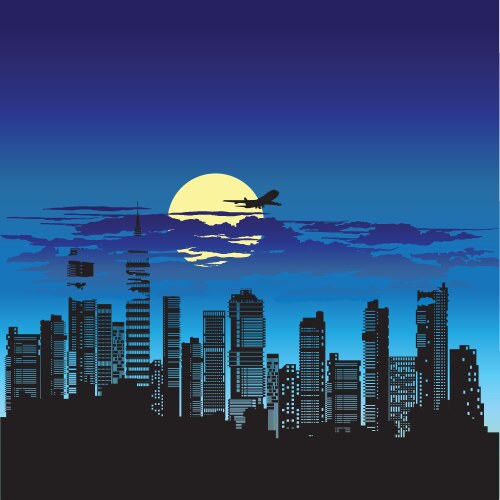 City panorama at sunset Royalty Free Vector Image