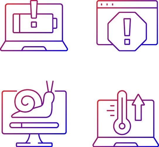 Computer errors gradient linear icons set vector image