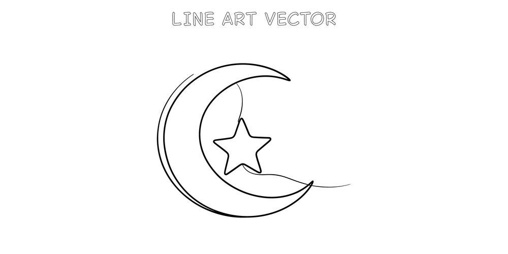Crescent Moon with Star Outline Vector Image