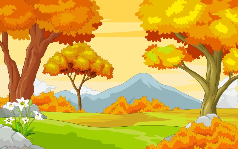 landscape forest view autumn cartoon vector image